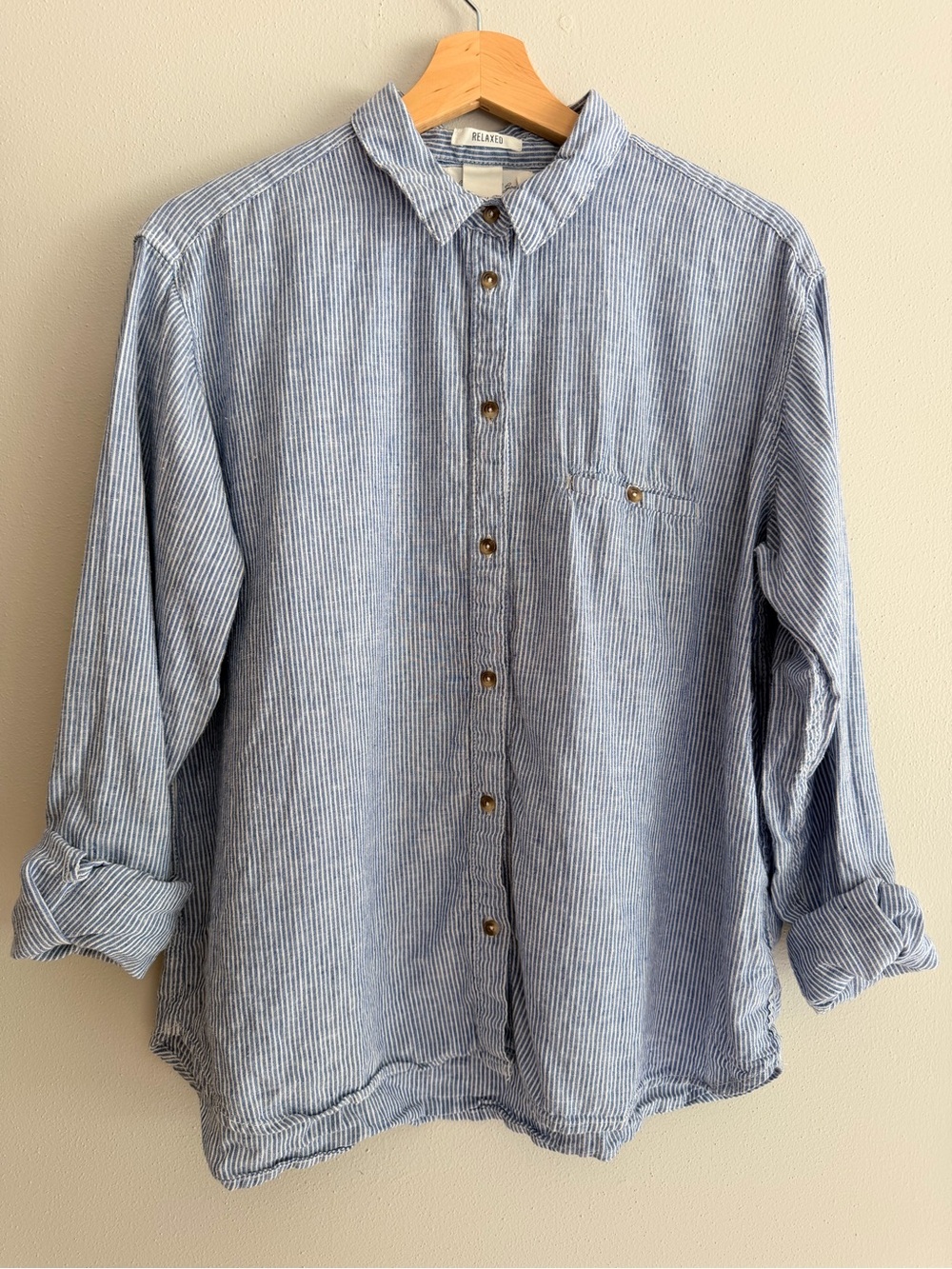 Relaxed Fit Blue Striped Linen Blouse ~ H&M